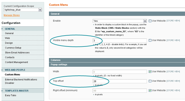 Free Custom Magento Menu Settings