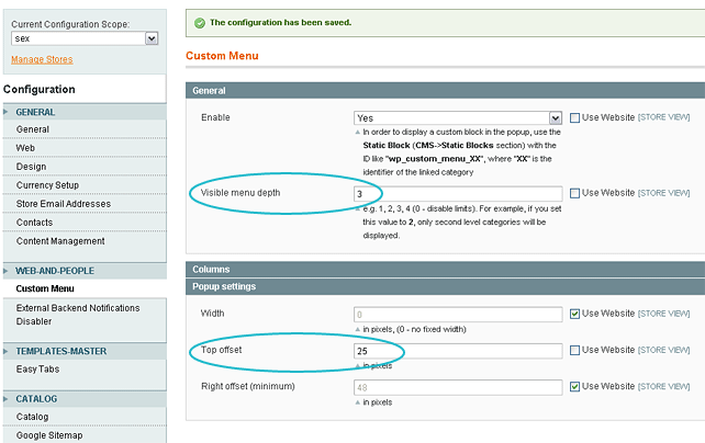 Free Custom Magento Menu Settings
