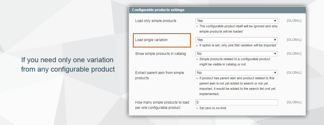 Amazon extension - option for variation products import