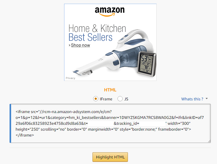 Amazon Affiliate Program - Responsive Banner Link example