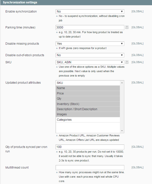 Amazon to Magento synchronization settings