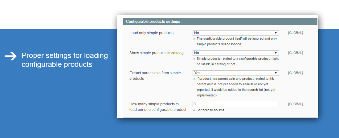 Amazon Import - Configurable products settings in Magento