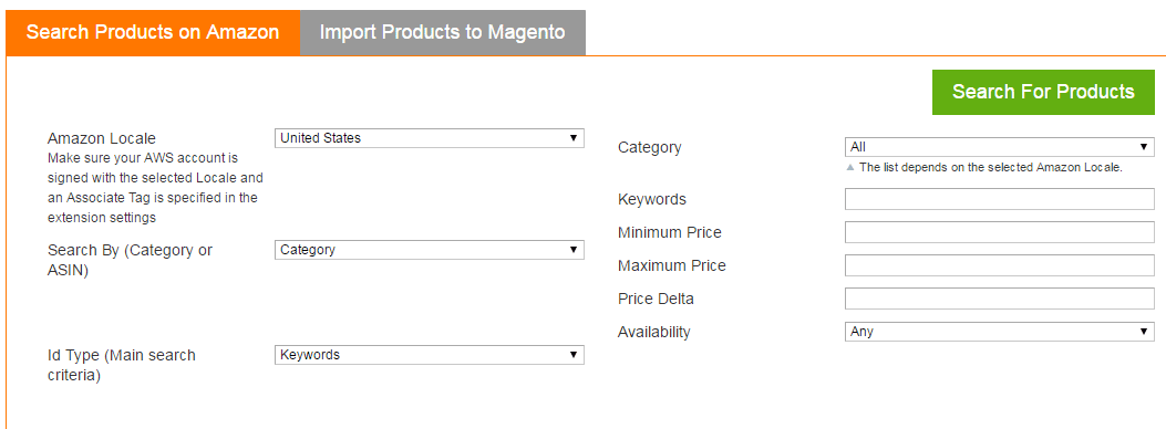 Magento Amazon extension - interface changes of the search and import page