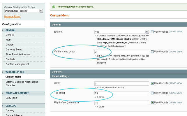 Magento Custom Menu Settings