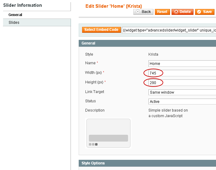 Magento Slider Settings