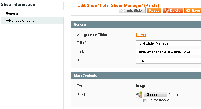 Magento Slider Settings