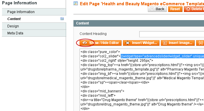 Magento Slider Settings