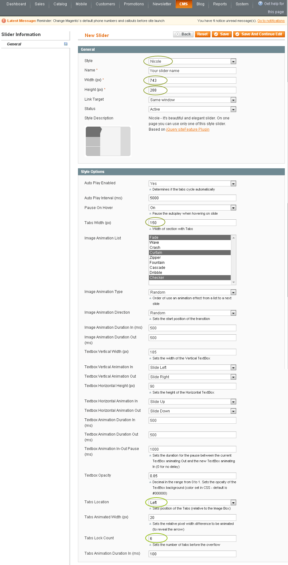 Magento Slider Settings