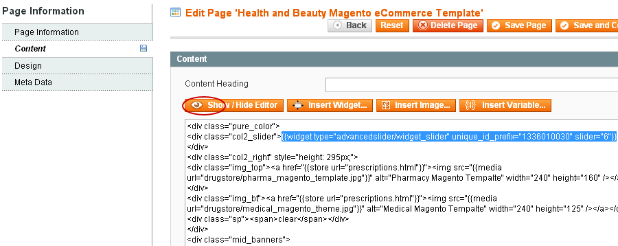 Magento Slider Settings