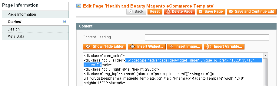 Magento Slider Settings