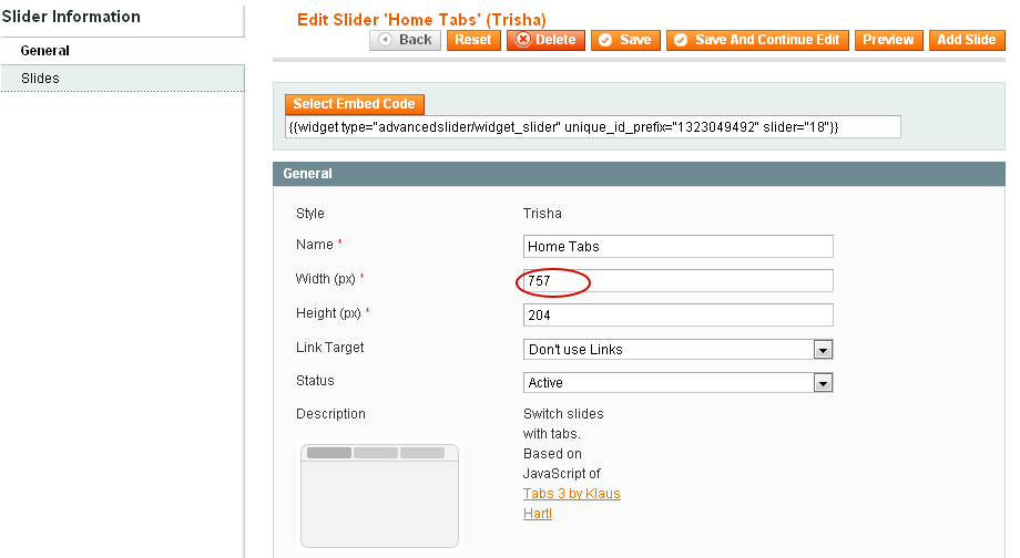 Magento Trisha Slider Settings