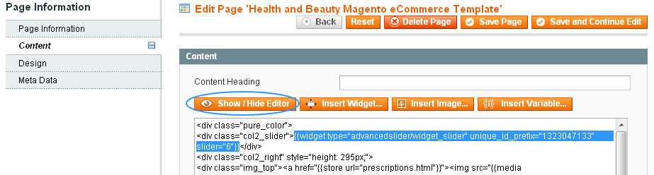 Magento Slider Settings