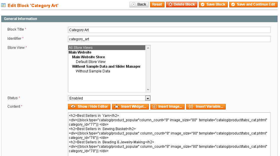 Magento Categories in the Static Block