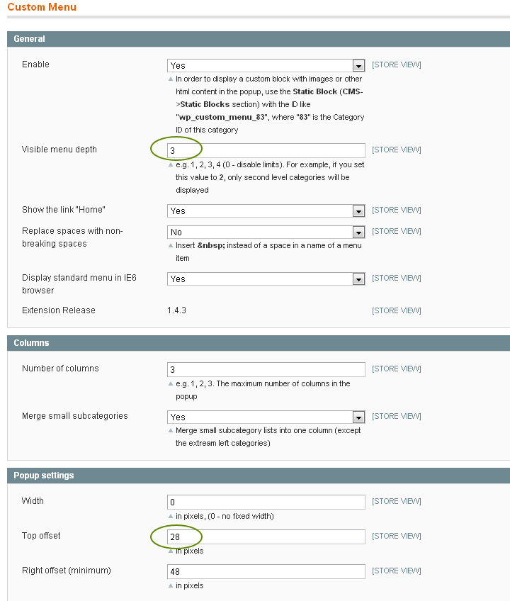 Magento Custom Menu Settings