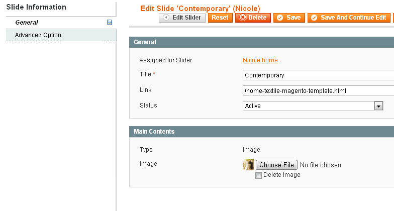 Magento Slider Settings