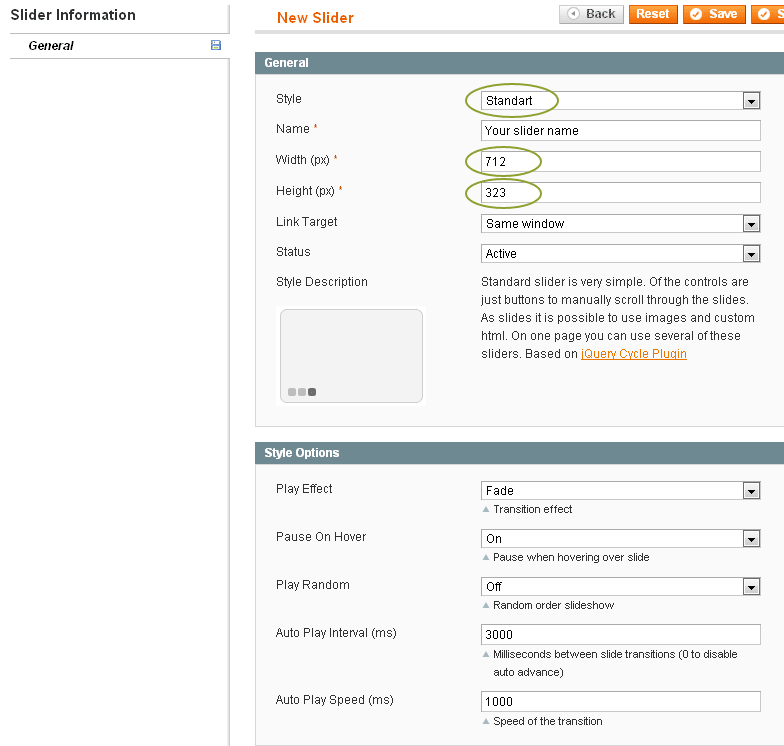 Magento Slider Settings