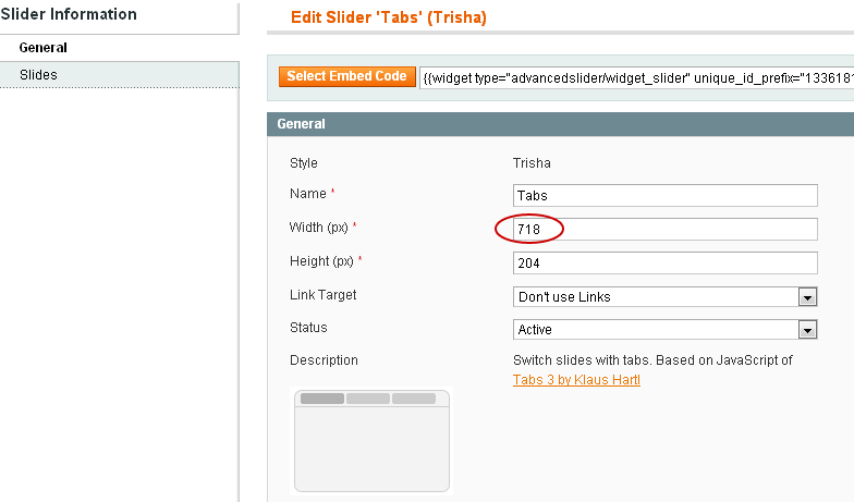 Magento Trisha Slider Settings