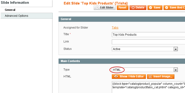 Magento Trisha Slider Settings