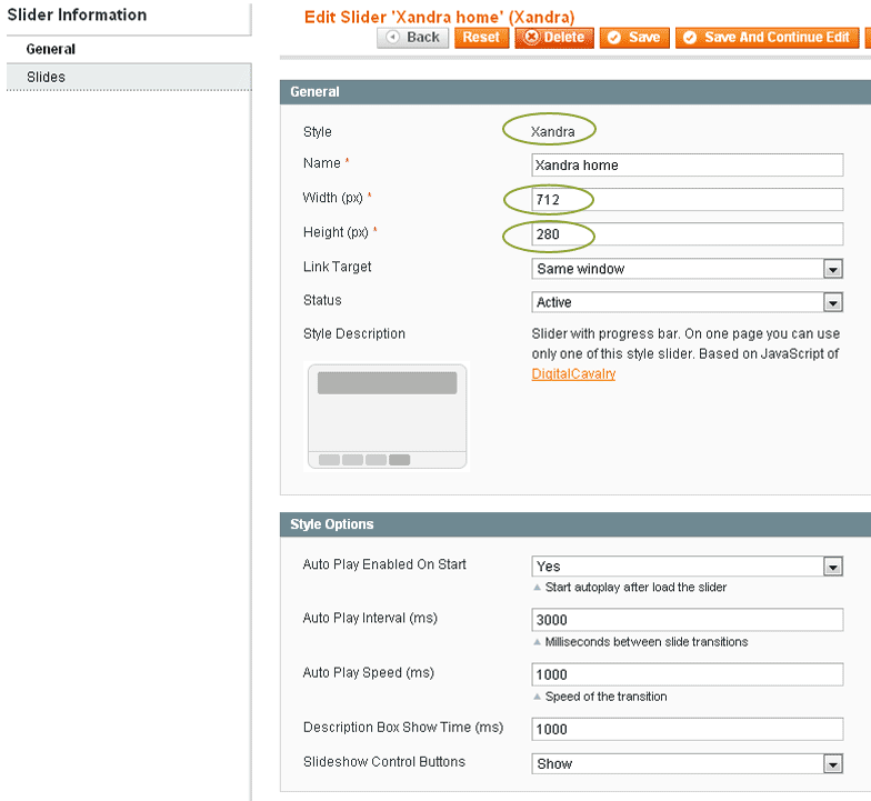 Magento Slider Settings