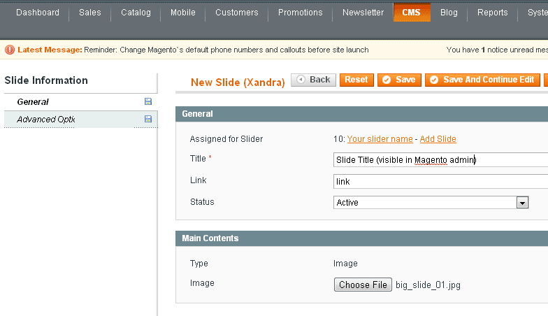 Magento Slider Settings