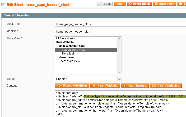 Magento Slider Settings