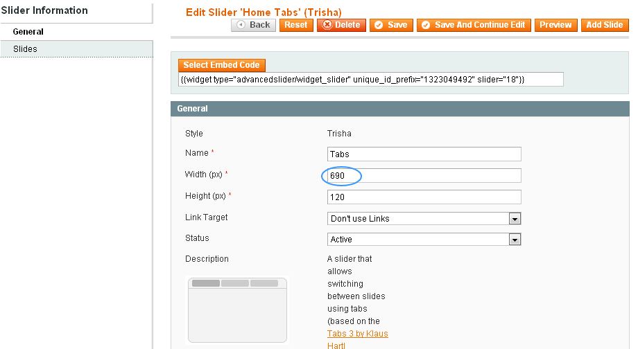 Magento Trisha Slider Settings