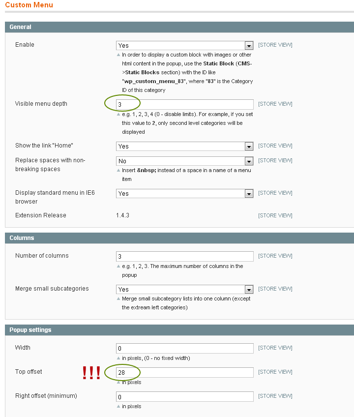 Magento Custom Menu Settings