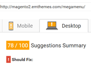 Magento2 EM Megamenu Page speed - Desktop Summary