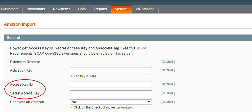Magento amazon access key ID