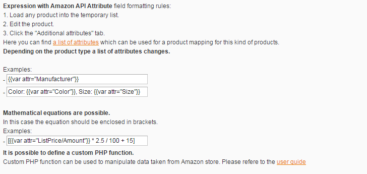 Magento Amazon extension - expression with Amazon attribute names