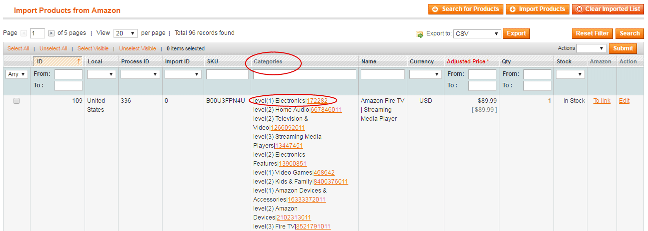 Magento Amazon extension - import products into the same categories as in the Amazon store