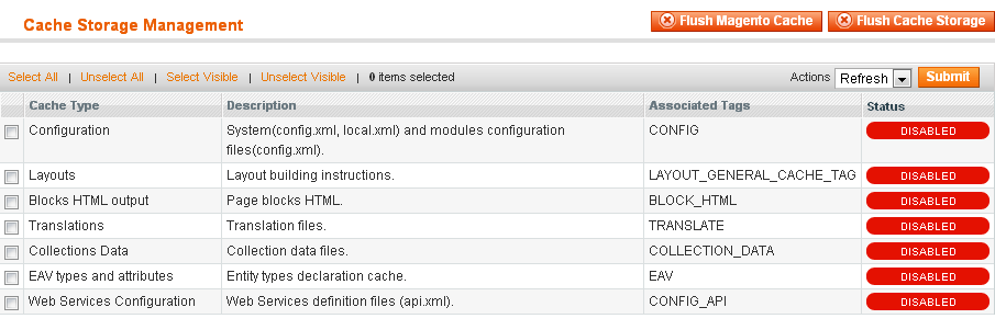 Magento disable the Cache