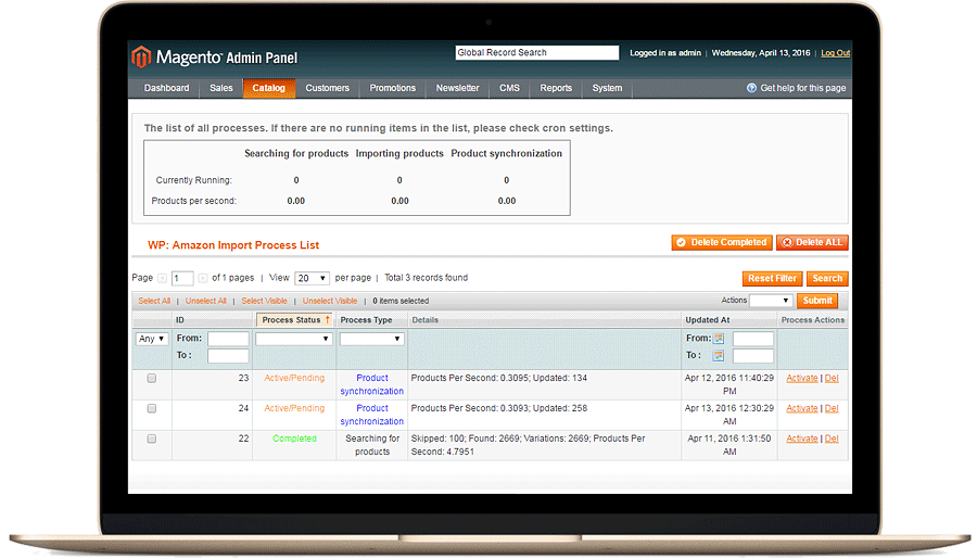 Magento Amazon extension - Process List