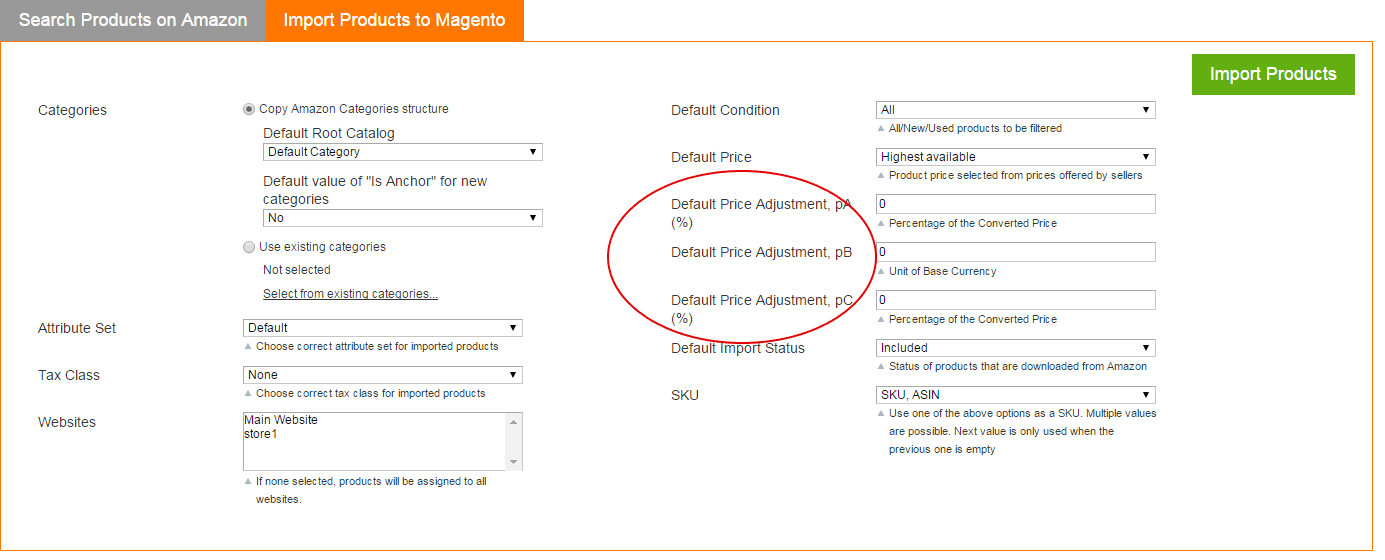 Magento Amazon extension - Set Price Adjustment