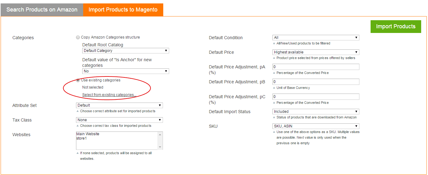 Magento Amazon extension - Use existing Magento categories