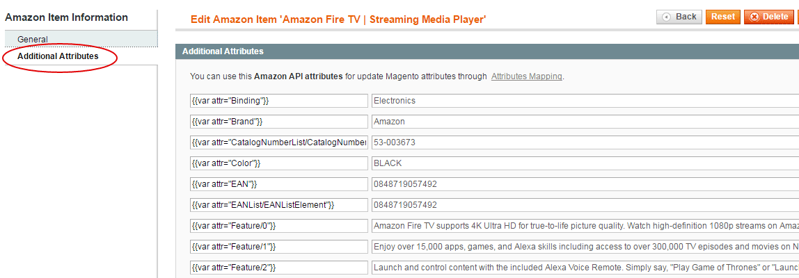 Magento Amazon extension - View a list of attributes