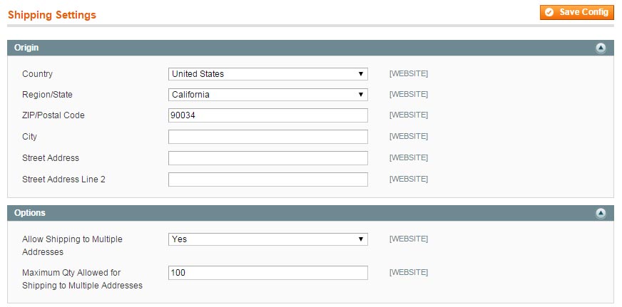 Configuration Magento Shipping Settings