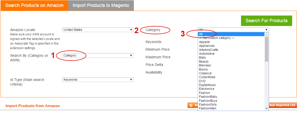 Amazon Magento extension - choose category to filter