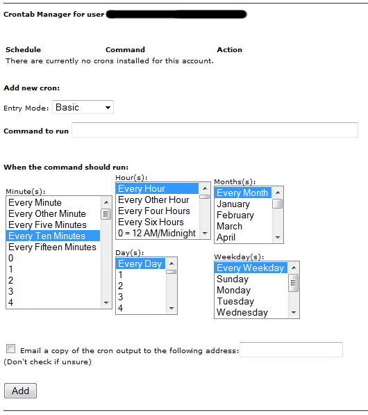 Hosting Control Panel to manage Cron jobs Example 