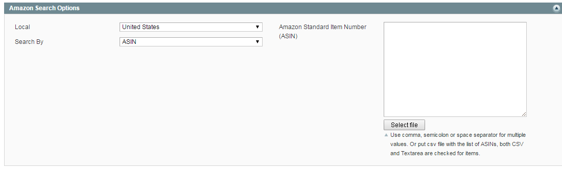 Upload csv file with the list of ASINs into Magento