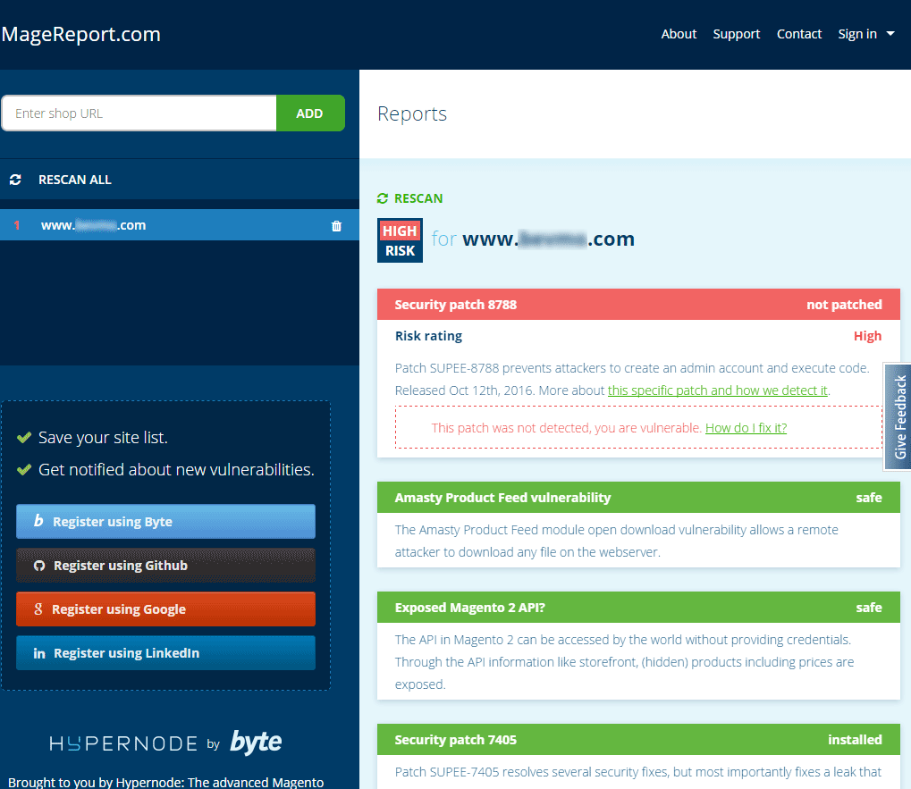 Scan your store on MageReport.com to detect malware