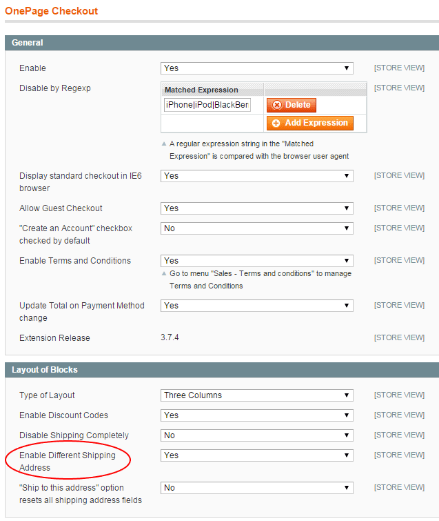 Enable Different Shipping Address - One Page Magento Checkout