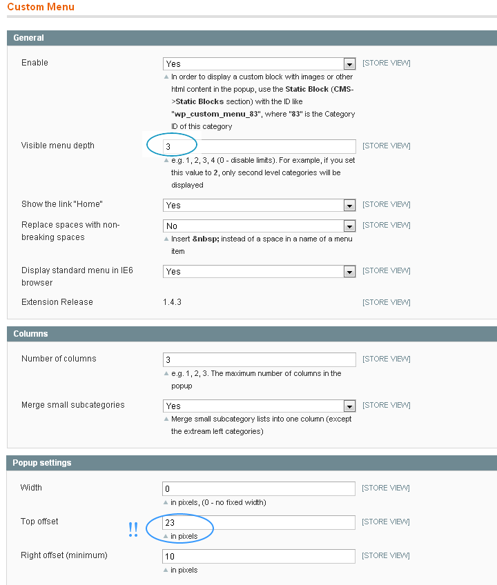 Magento Custom Menu Settings