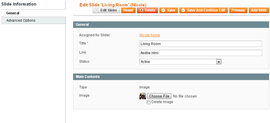 Magento Slider Settings