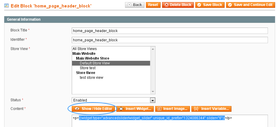 Magento Slider Settings