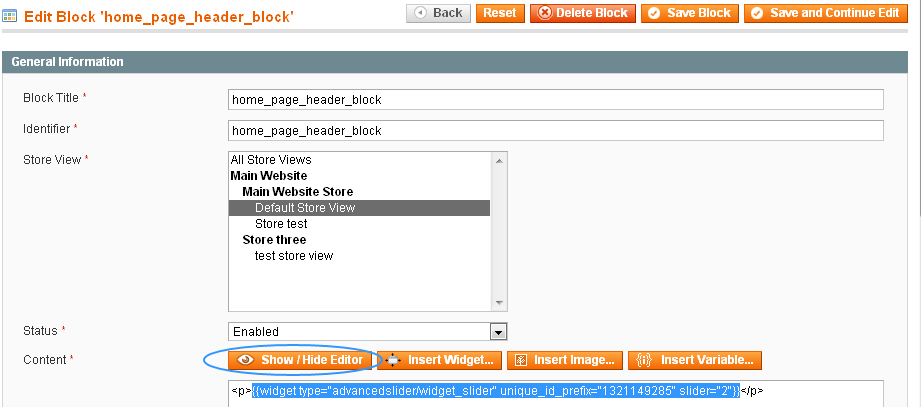 Magento Slider Settings