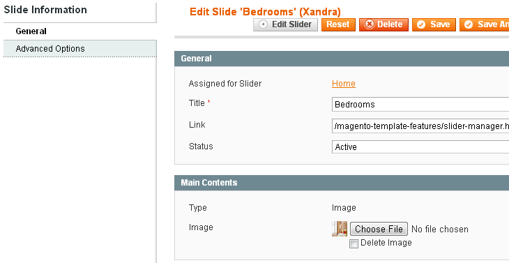 Magento Slider Settings