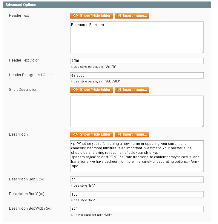 Magento Slider Settings