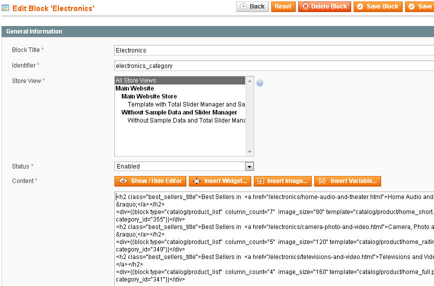 Magento Categories in the Static Block