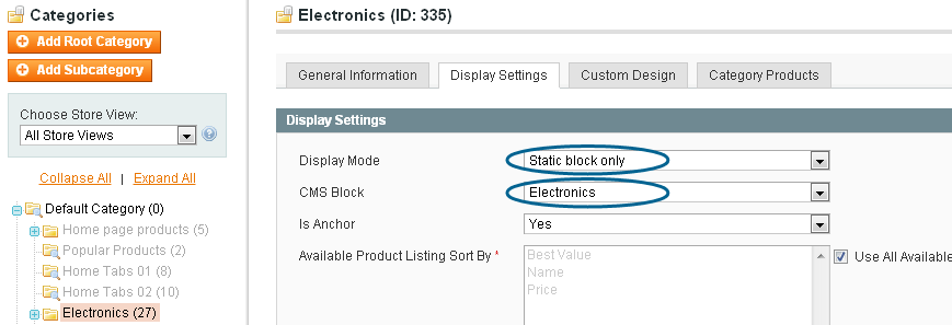 Magento Categories in the Static Block